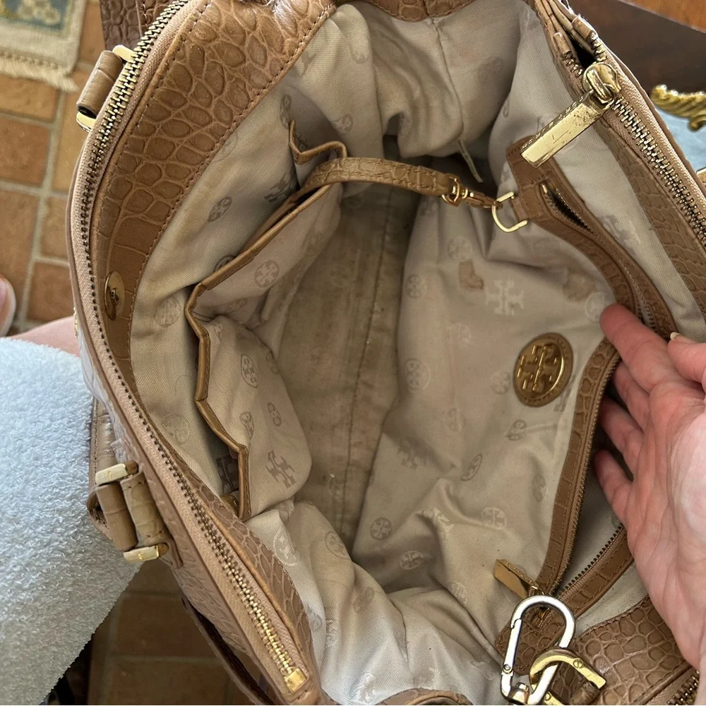 Tory Burch Brown Croc-Embossed Handbag